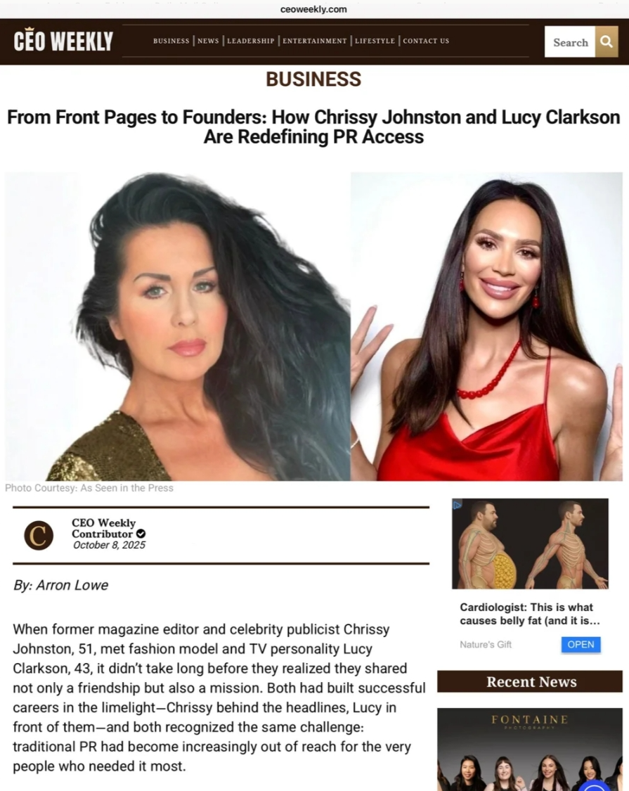 Chrissy Johnston was featured in CEO Weekly in 2025, highlighting her expertise in journalism and public relations.

(Click image to read.)