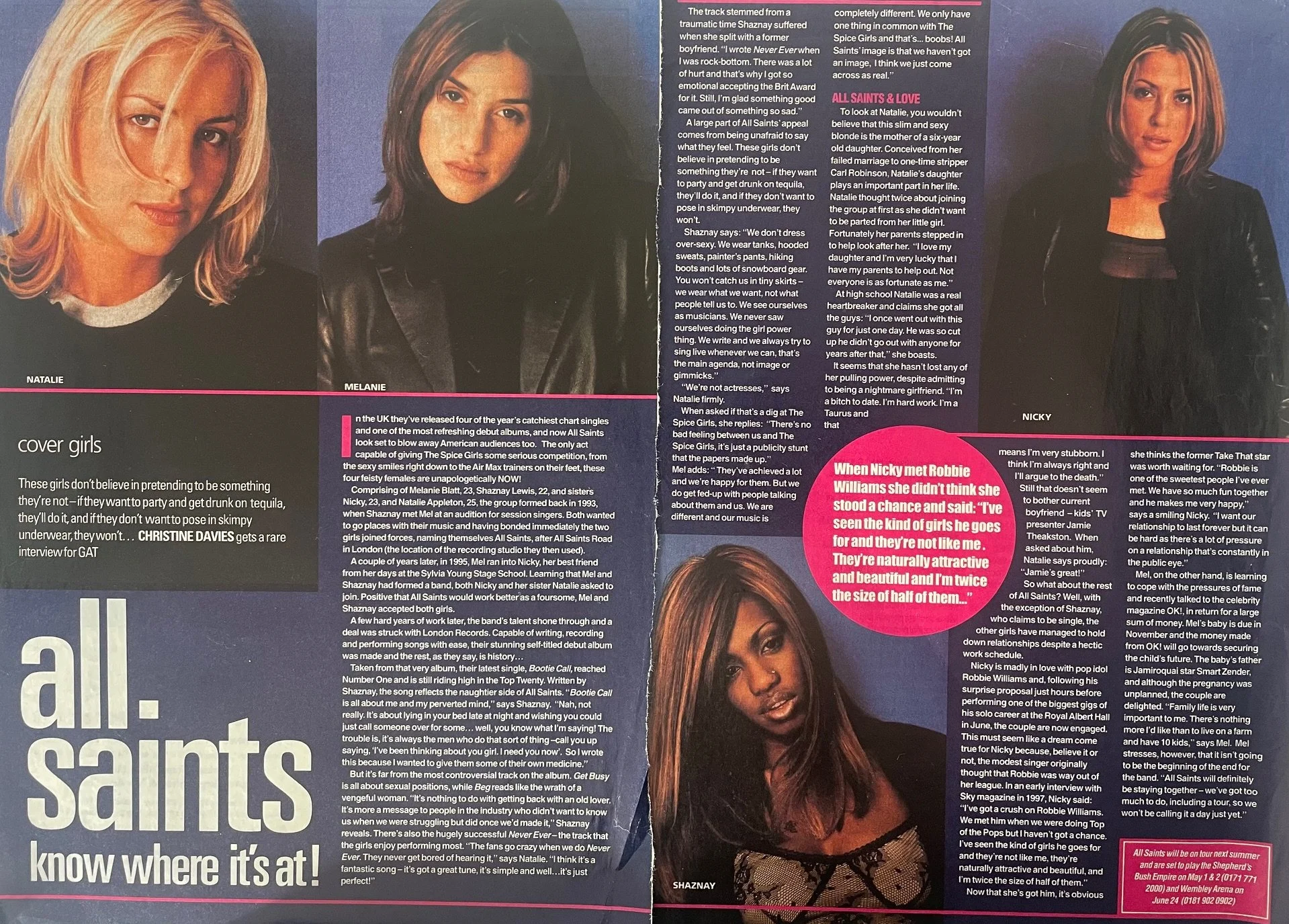 Interview with British girl group, All Saints, for GAT (Girl About Town) magazine, London - (weekly print magazine distributed across London, UK)