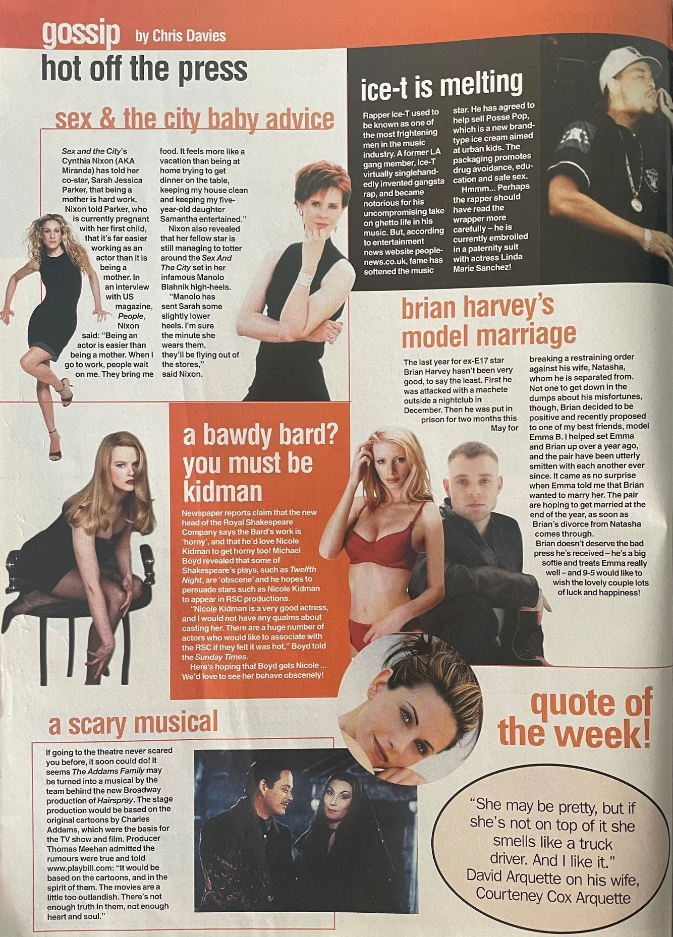 One of my weekly gossip columns for 'Nine to Five' - (print magazine distributed throughout London, UK)