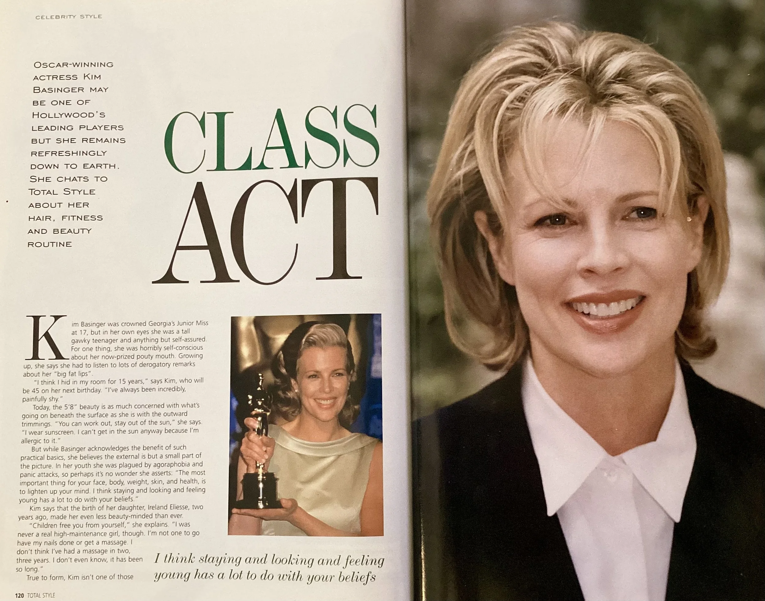 Celebrity interview with actress Kim Basinger for British consumer print magazine, 'Total Style'. (I was the magazine's editor)