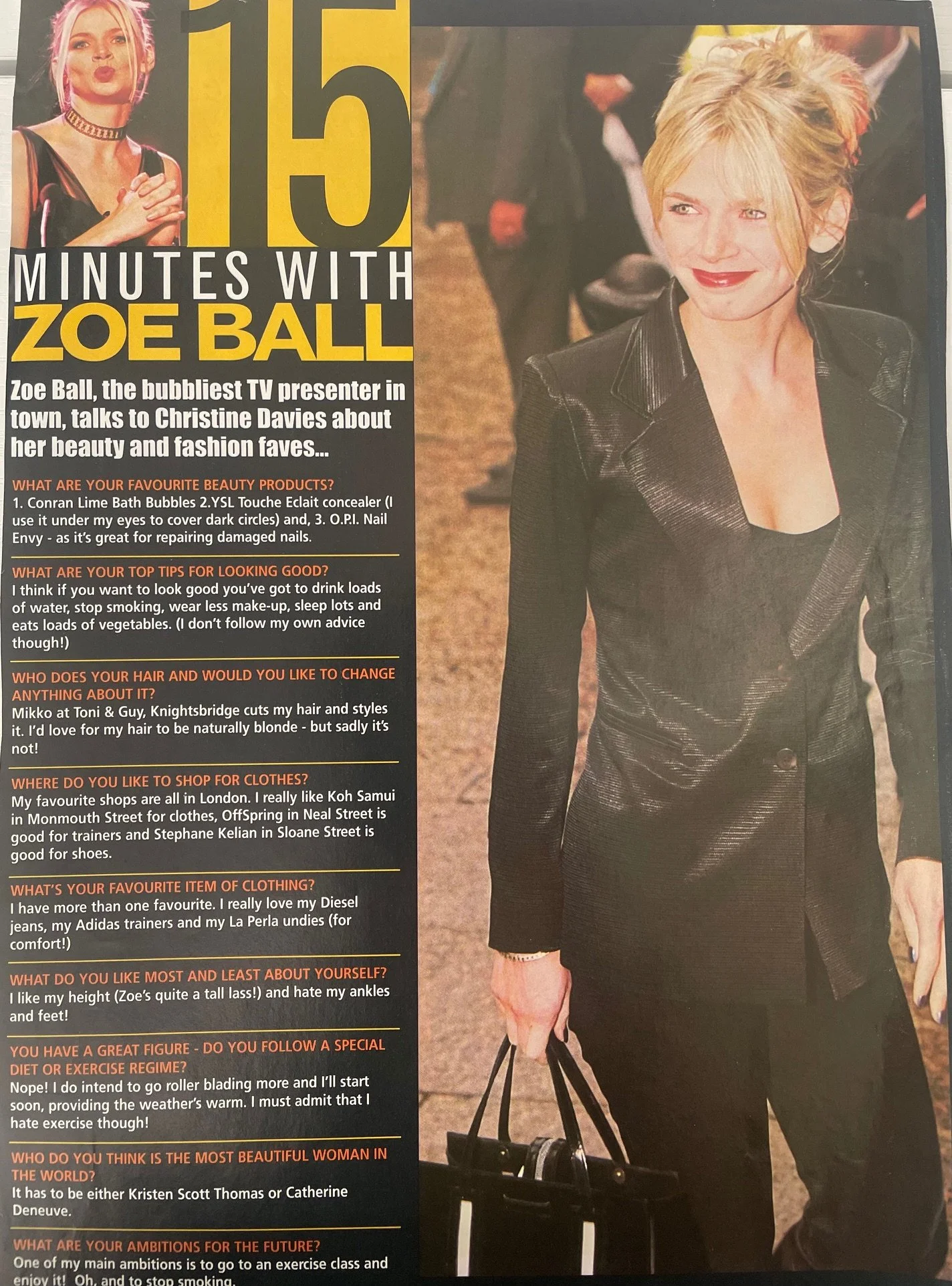 Interview with TV and radio presenter Zoe Ball for British consumer magazine, 'Hair & Style' (print publication)