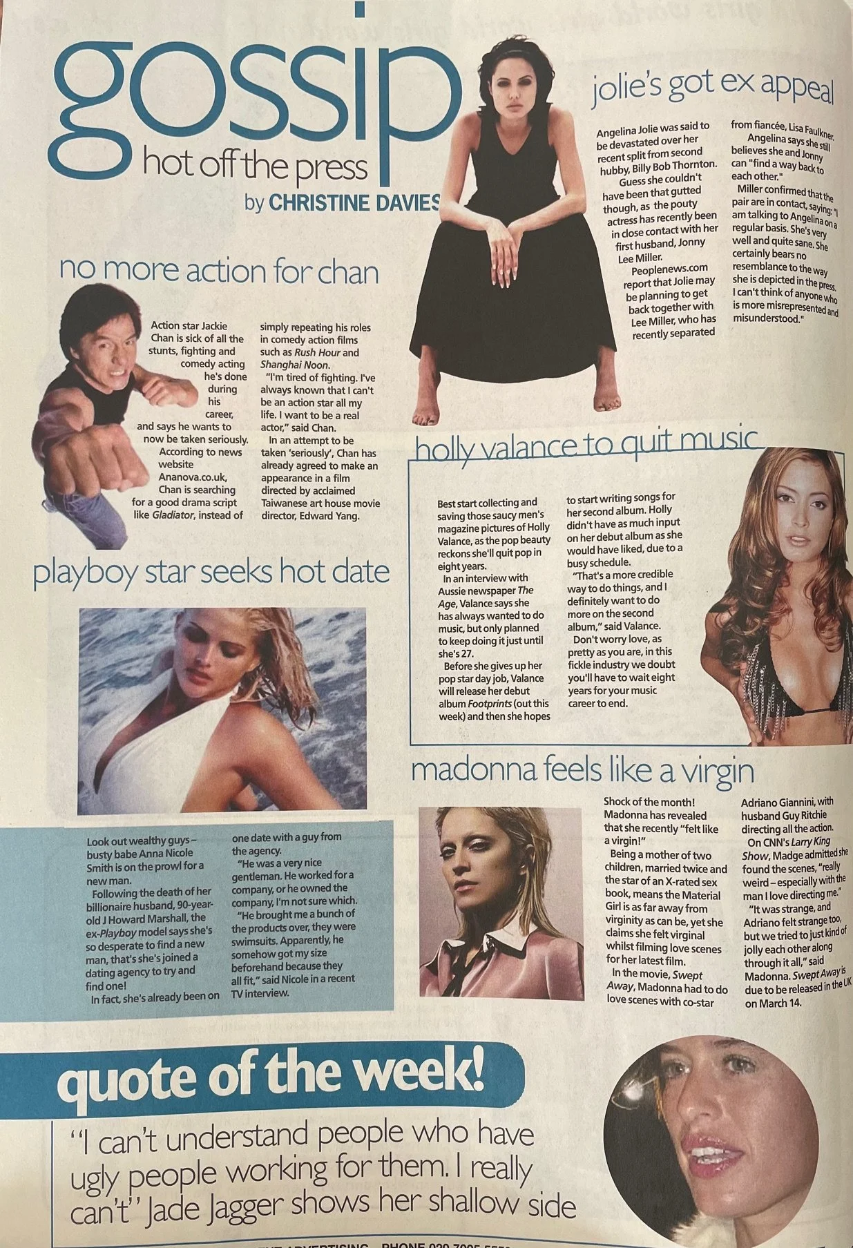 One of my weekly gossip columns for 'Nine to Five' - (print magazine distributed throughout London, UK)