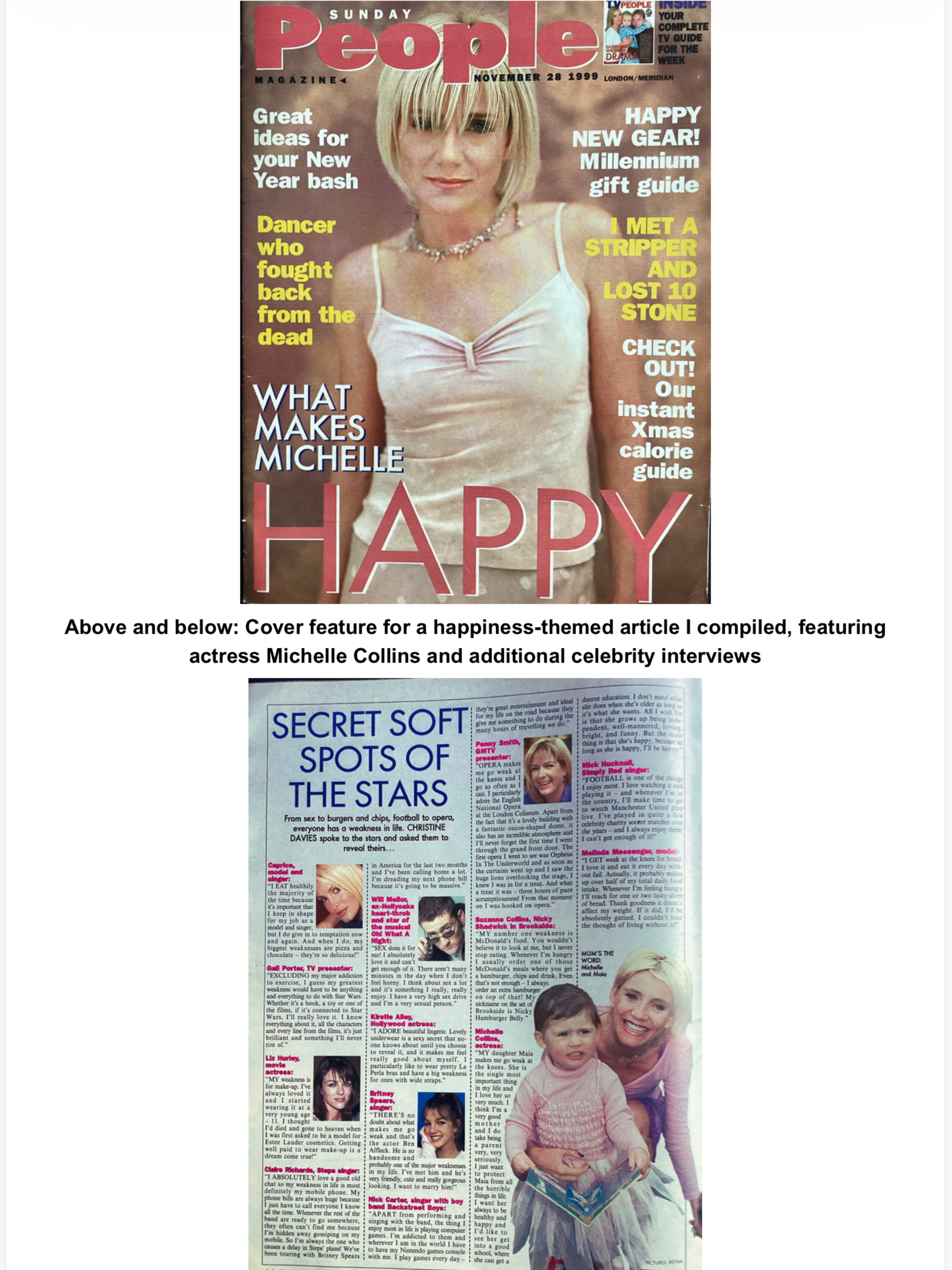 Celebrity cover quote feature for the magazine supplement of British tabloid, Sunday People.  (Print edition, with a weekly circulation of between 1.6M and 2 Million copies)