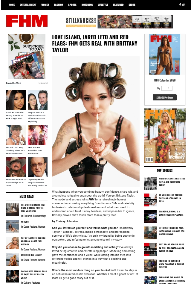 FHM interview with model and actress Brittany Taylor, 2026 (Click to read)