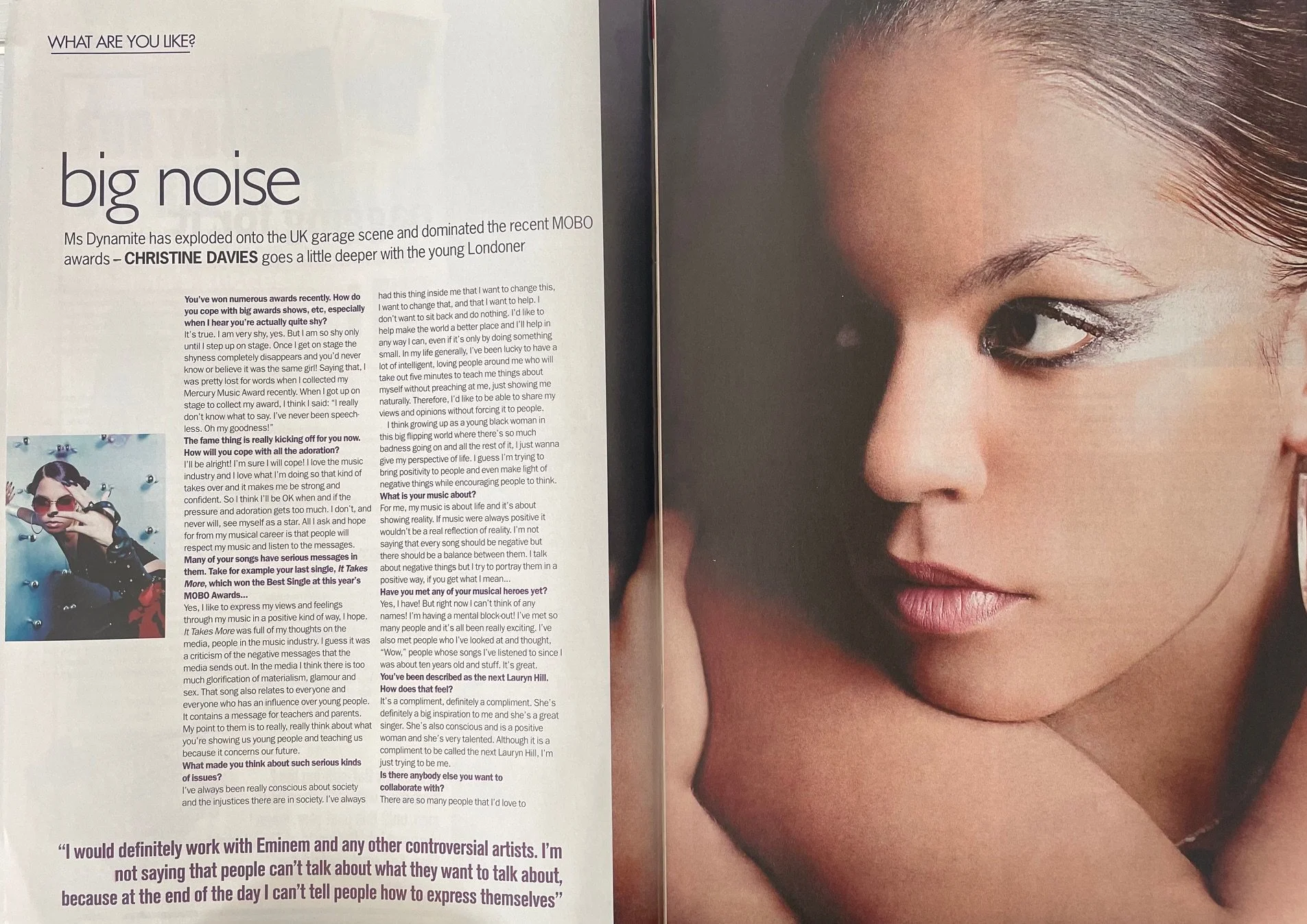 Interview with British singer/rapper, Ms Dynamite, for 'GAT' - print magazine distributed throughout London, UK.