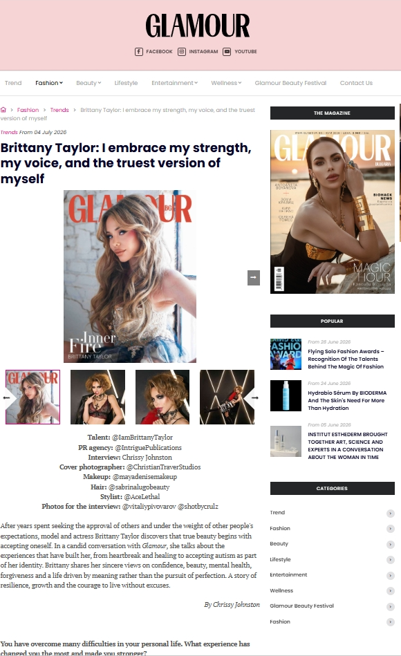 Glamour magazine interview with model and actress Brittany Taylor, 2026 (Click to read)