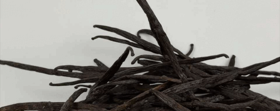 Whole Spices From East Africa Showering Down. Tanzania Vanilla Beans, Tanzania Cloves, & Tanzania Cloves.