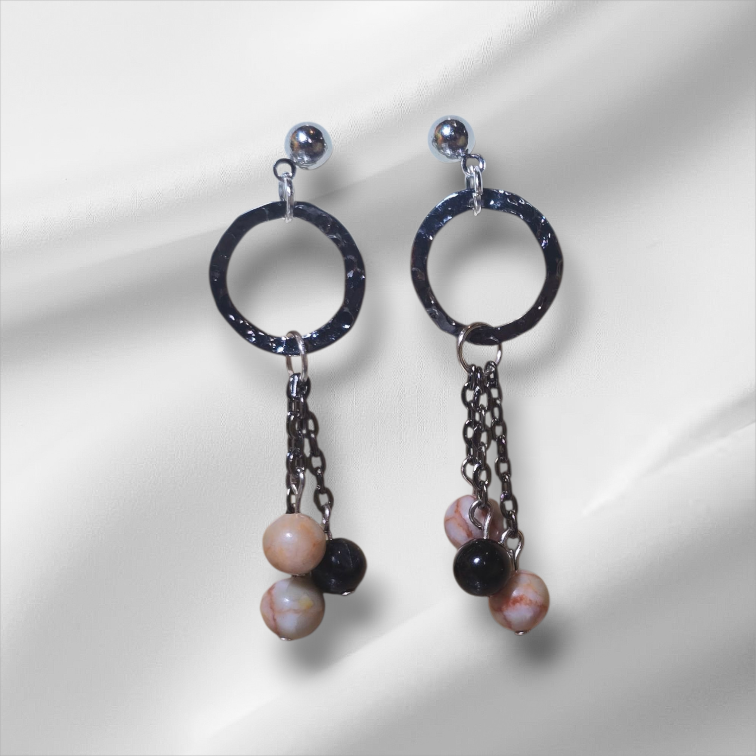 Redline jasper and black agate silver stud earrings