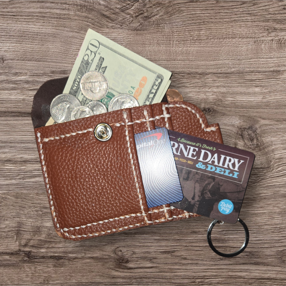 Leather Card and Change Pouch with Key Ring