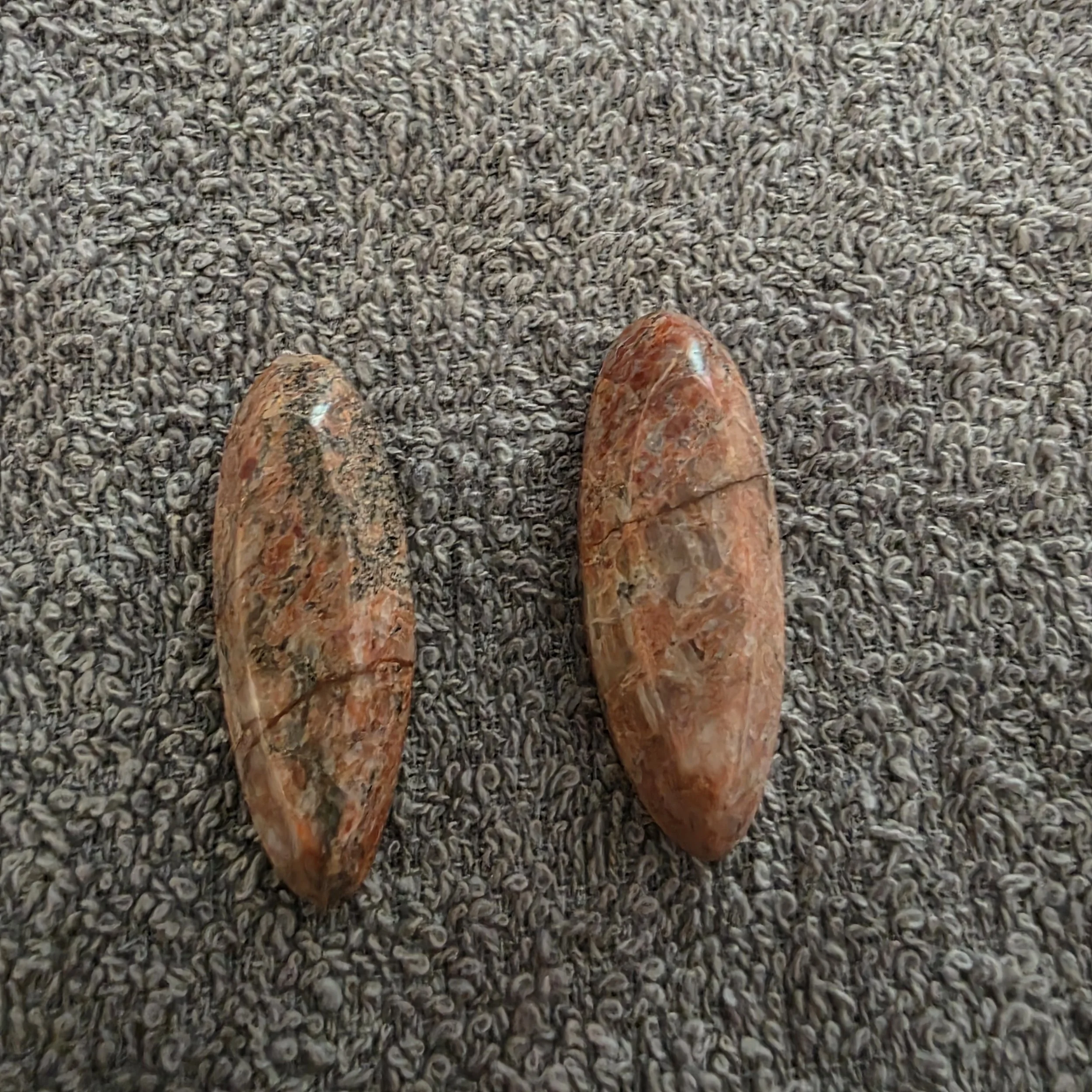 Pair of Narrow oval Granite Cabochons