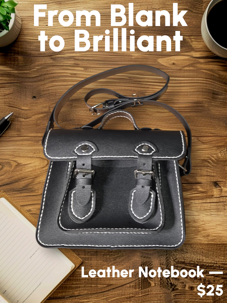 Small Genuine Black Stained Vegetable-Tanned Leather Shoulder Bag