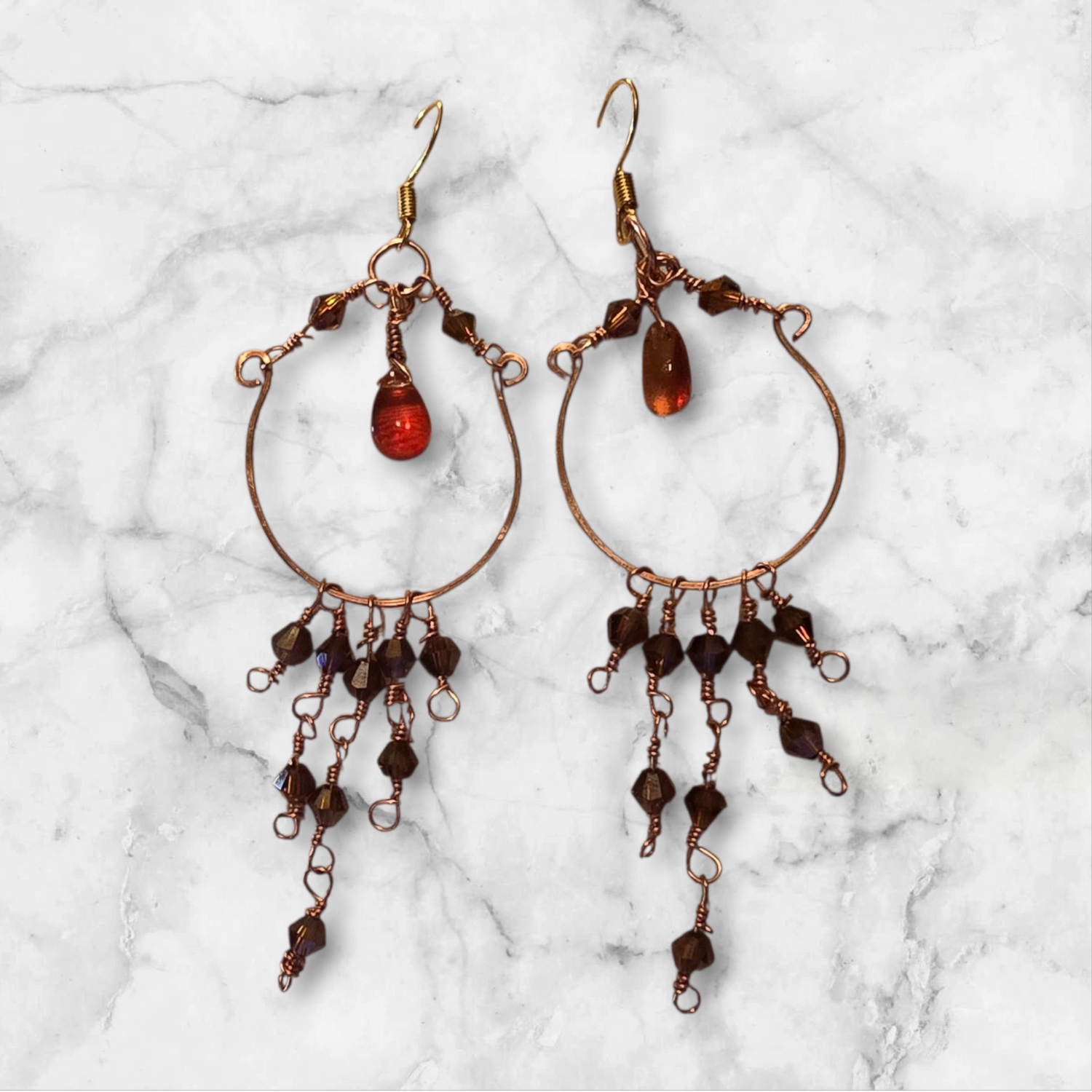 Garnet and copper chandelier earrings