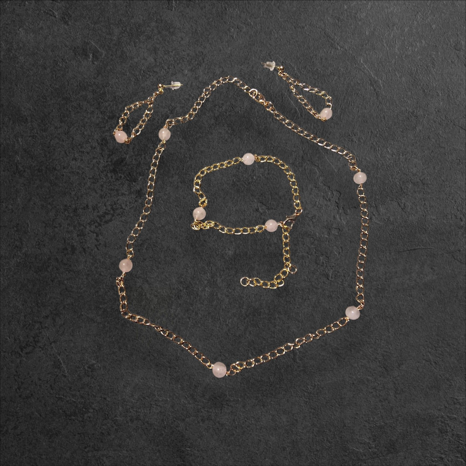 Gold chain and Rose Quartz jewelry set