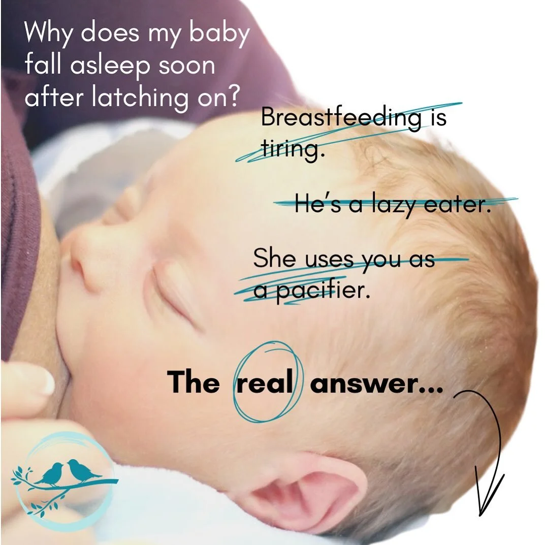 He&rsquo;s very likely not drinking well.

Young babies who are not getting a good flow of milk tend to get sleepy at the breast. They conserve their energy and settle for a snuggly sleep in your arms instead of sucking and sucking and not getting ve