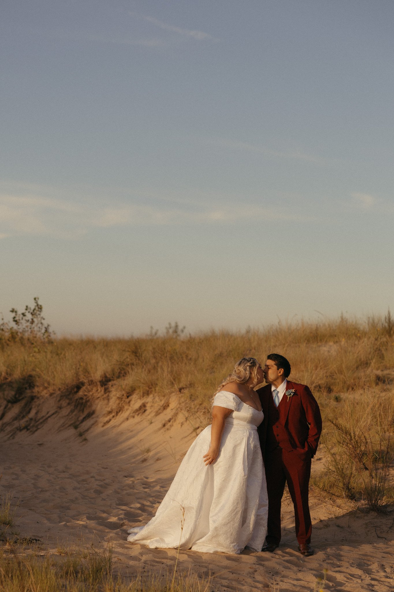 Bride and groom sunset portrait at the Gary Aquatorium wedding