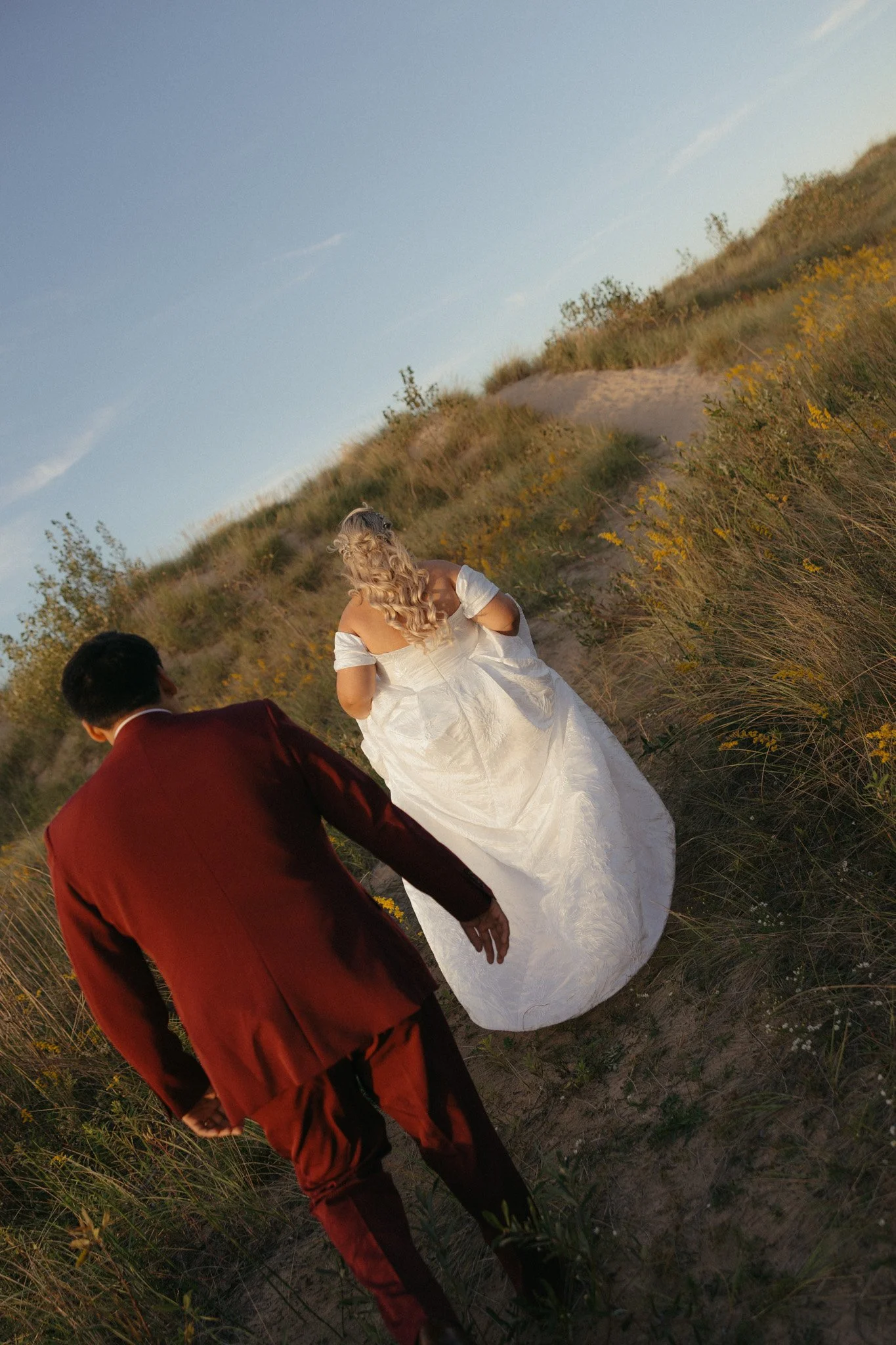 Bride and groom sunset portrait at the Gary Aquatorium wedding