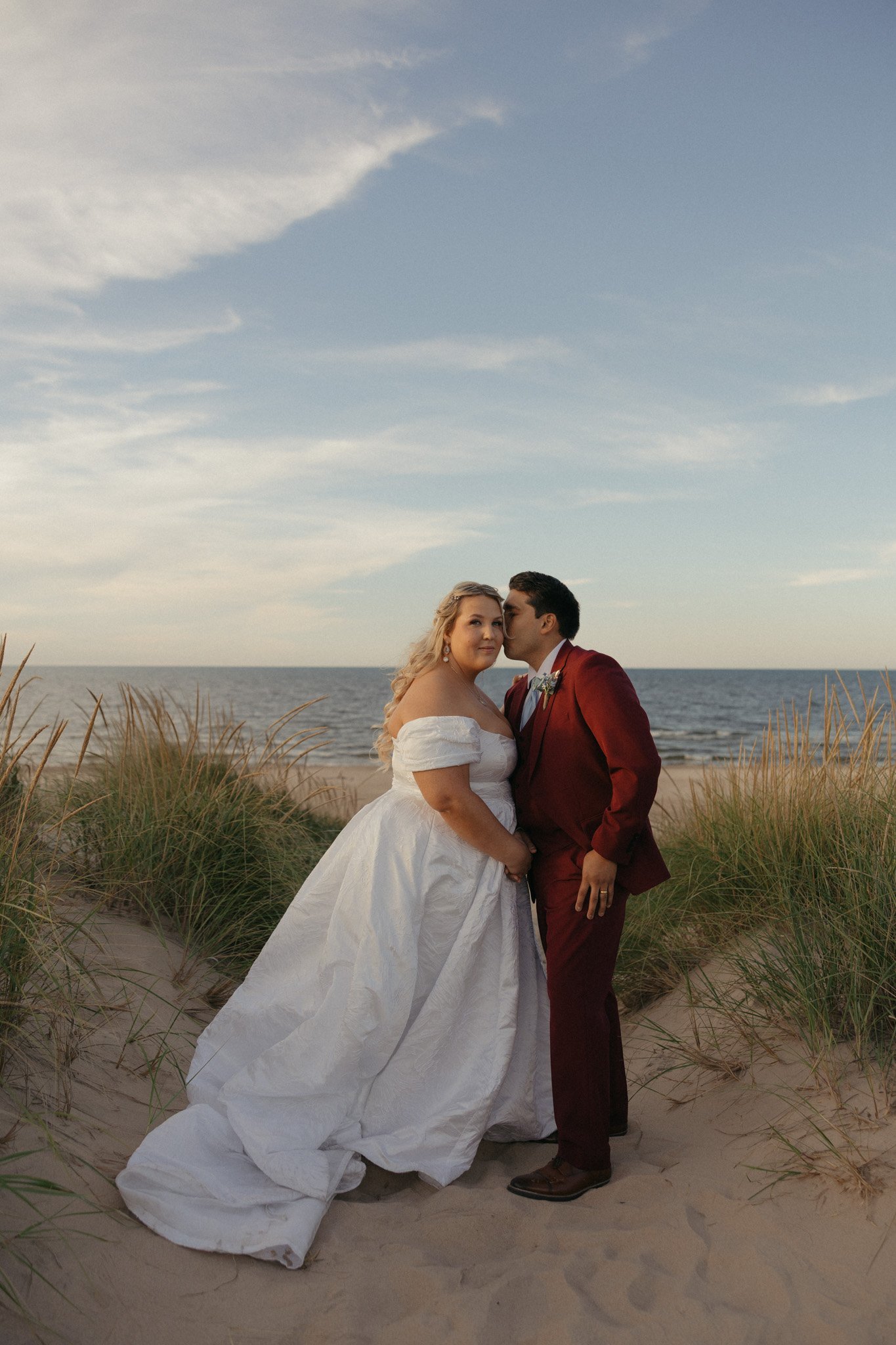 Bride and groom sunset portrait at the Gary Aquatorium wedding