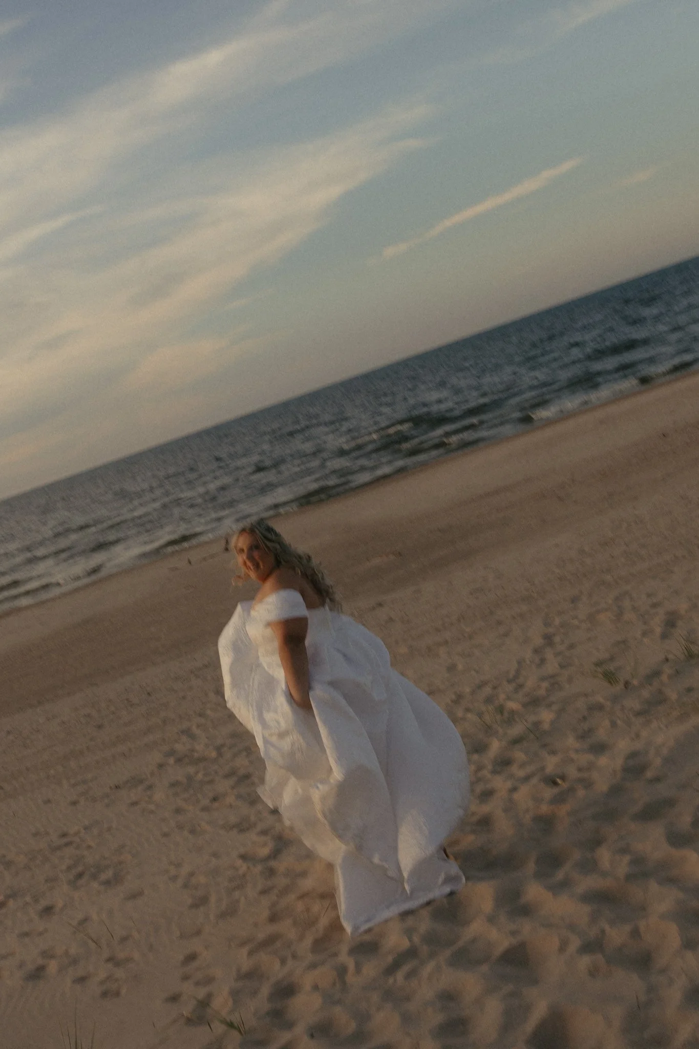 Bride and groom sunset portrait at the Gary Aquatorium wedding