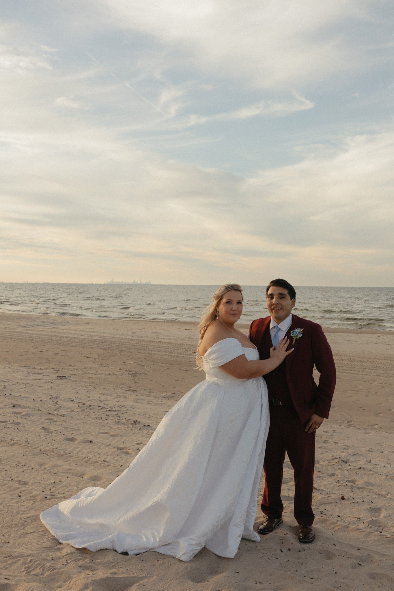 Bride and groom sunset portrait at the Gary Aquatorium wedding