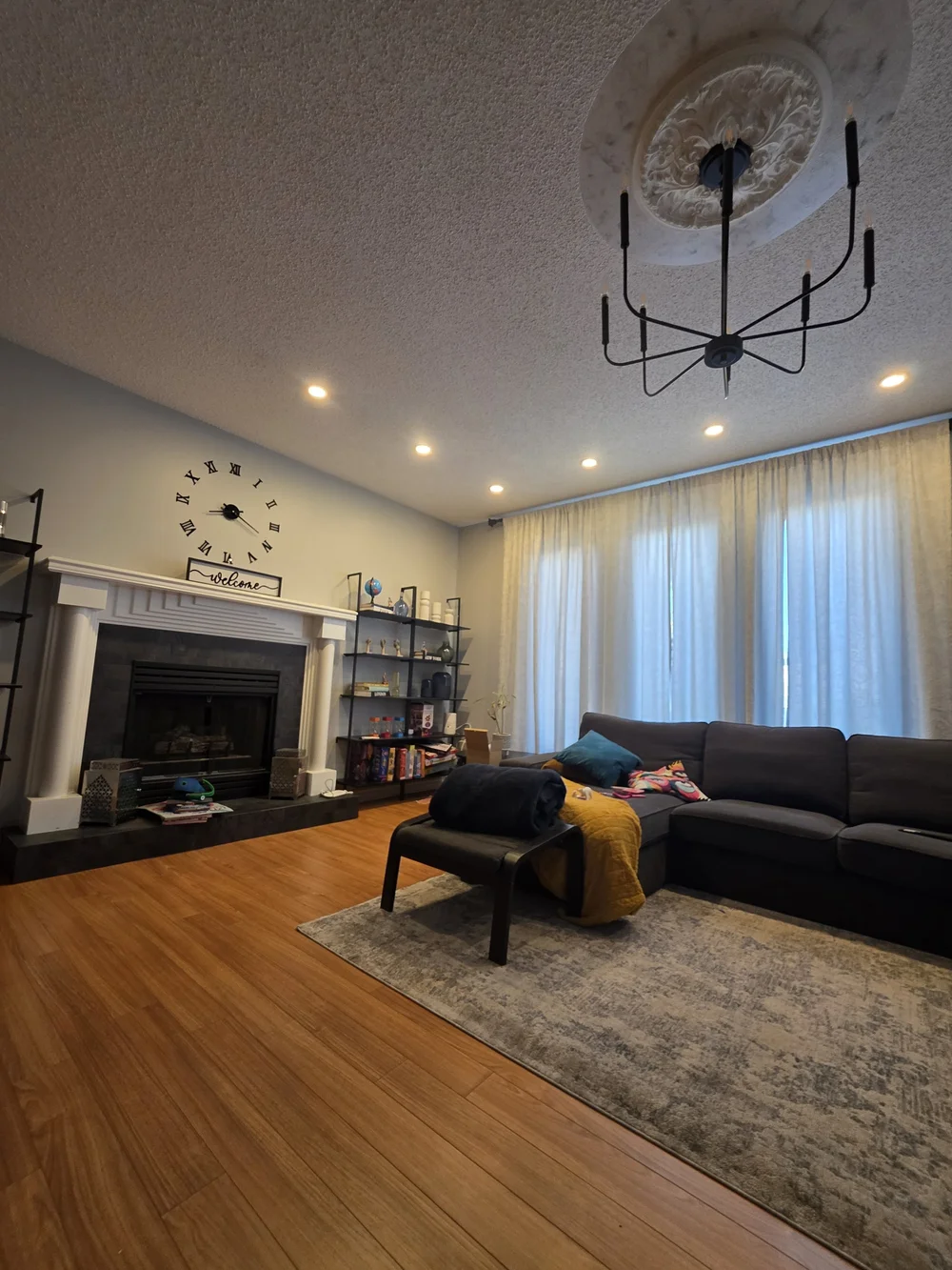 Living room pot lights with chandelier Edmonton