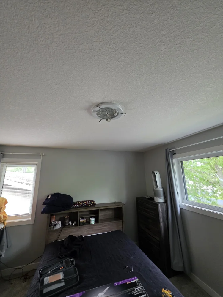 Bedroom Ceiling Fan before pot light installation Edmonton