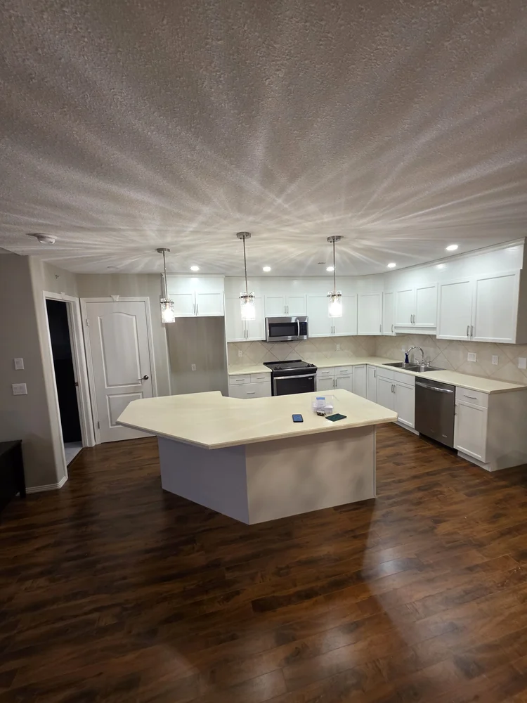 Condo kitchen pot lights and pendants Edmonton