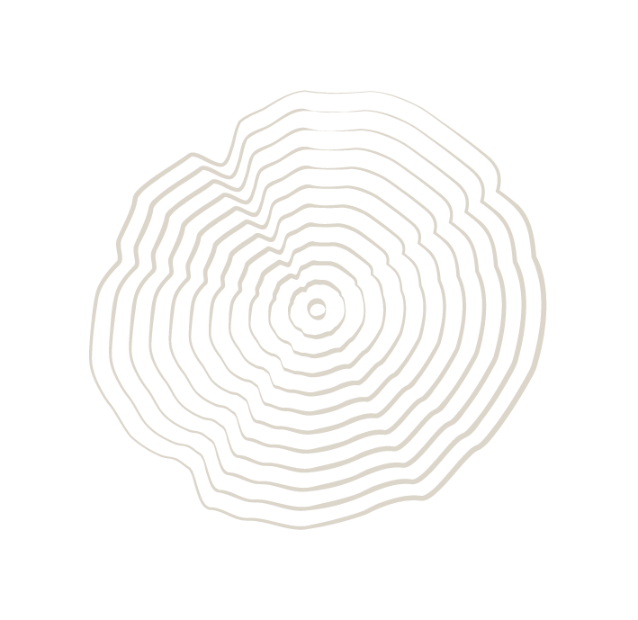 White tree ring pattern on black background.