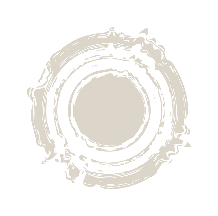 Abstract black and white circular pattern resembling a stylized tree ring or maze with a central empty circle