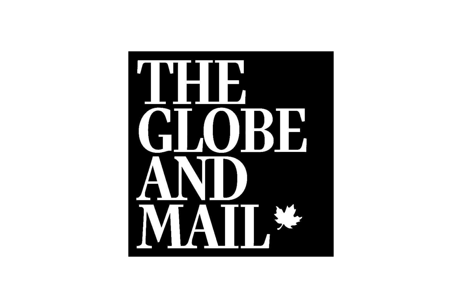 Black square with white text reading "The Globe and Mail" and a small maple leaf icon.