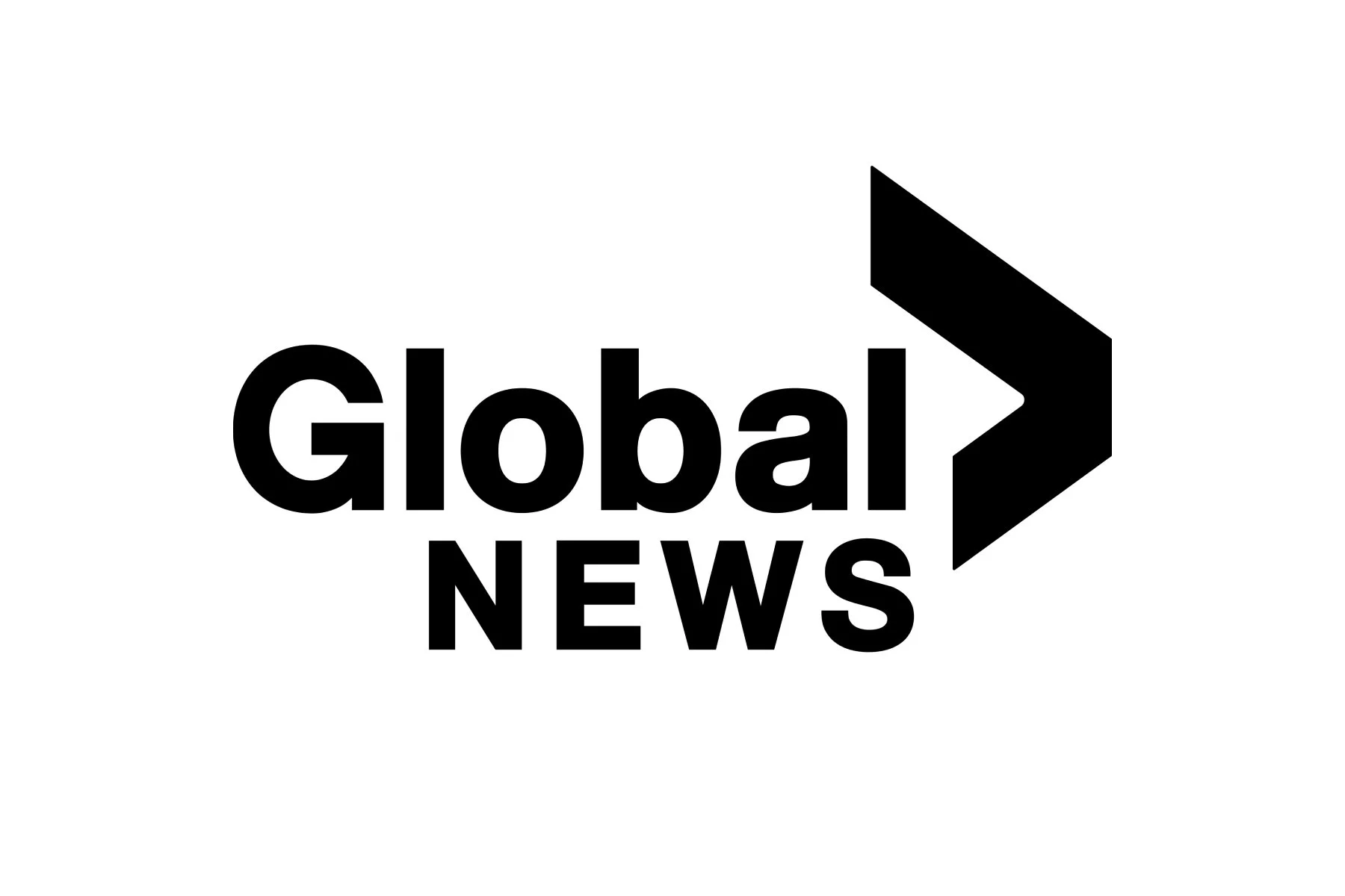 Black and white logo of Global News with a stylized play button symbol.