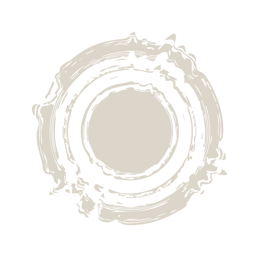 Abstract circular design with rough, textured edges in black and gray shades.