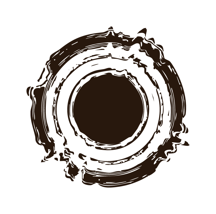 Illustration of a circular wooden tree cross-section with visible growth rings and bark edges on a black background.