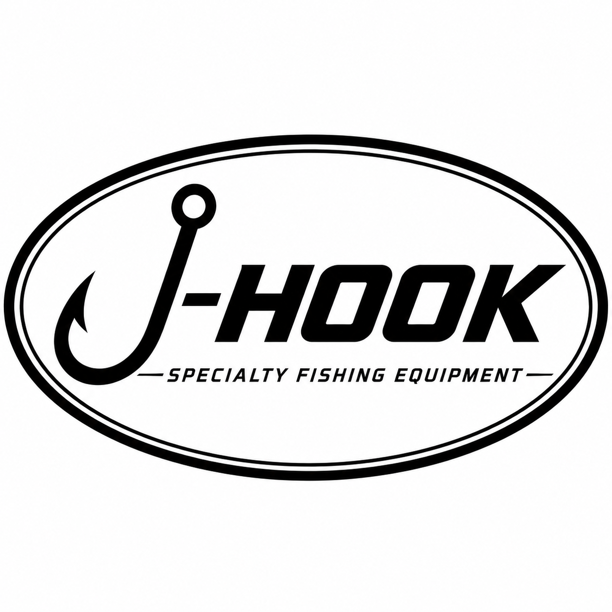 Logo for J-Hook Specialty Fishing Equipment featuring a fishing hook integrated into the letter 'J' and the words 'J-Hook' with 'Specialty Fishing Equipment' below.