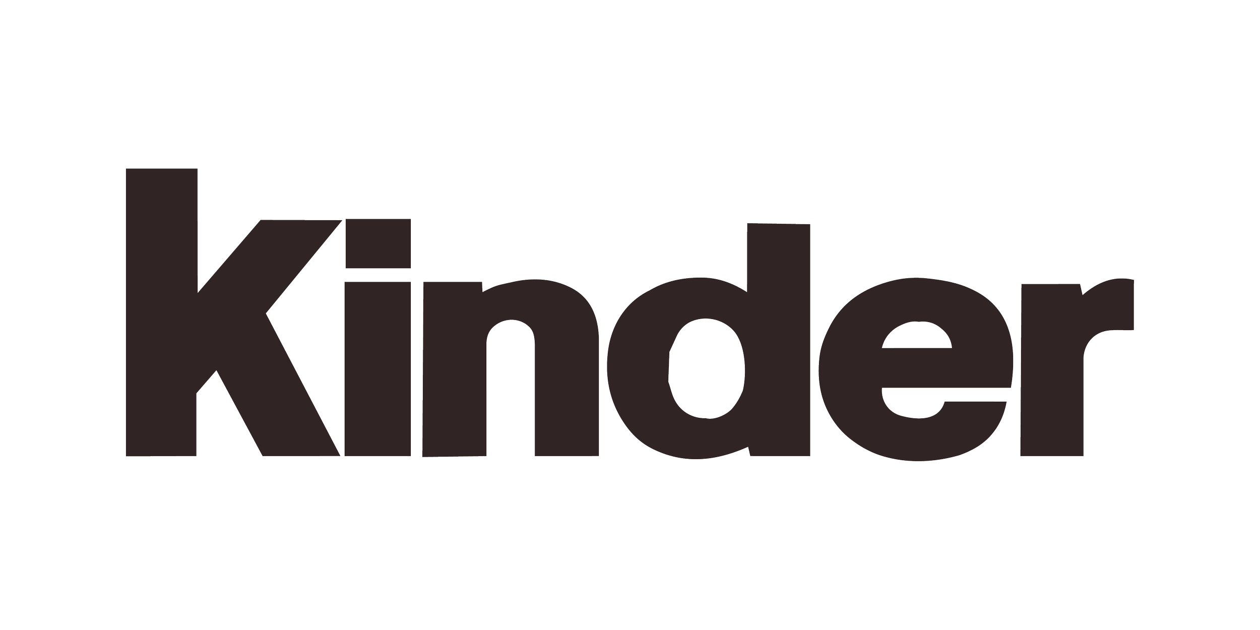 Black text on a white background shows the word 'KINDER' in bold, uppercase letters.