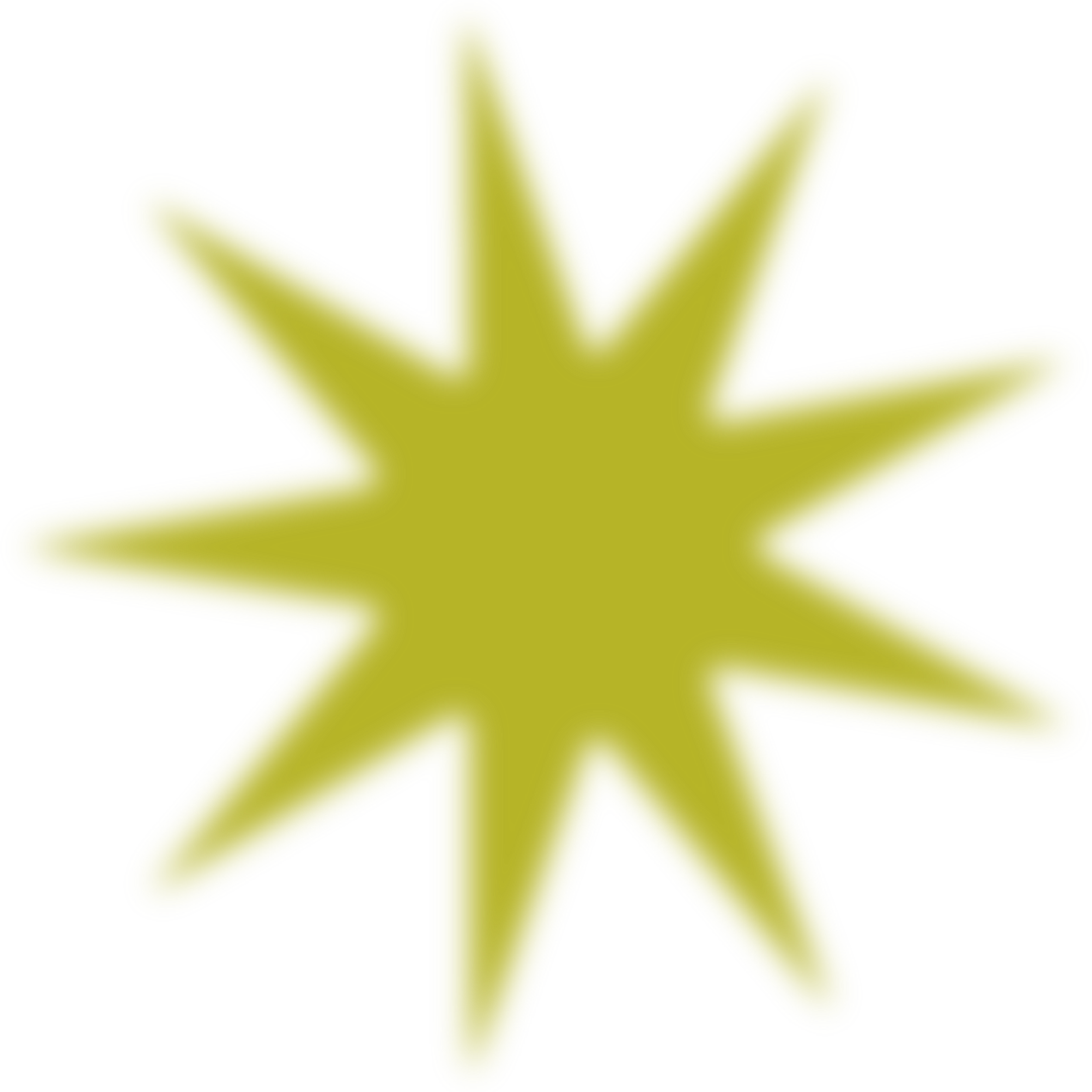 green starburst shape with multiple points and a yellow outline.