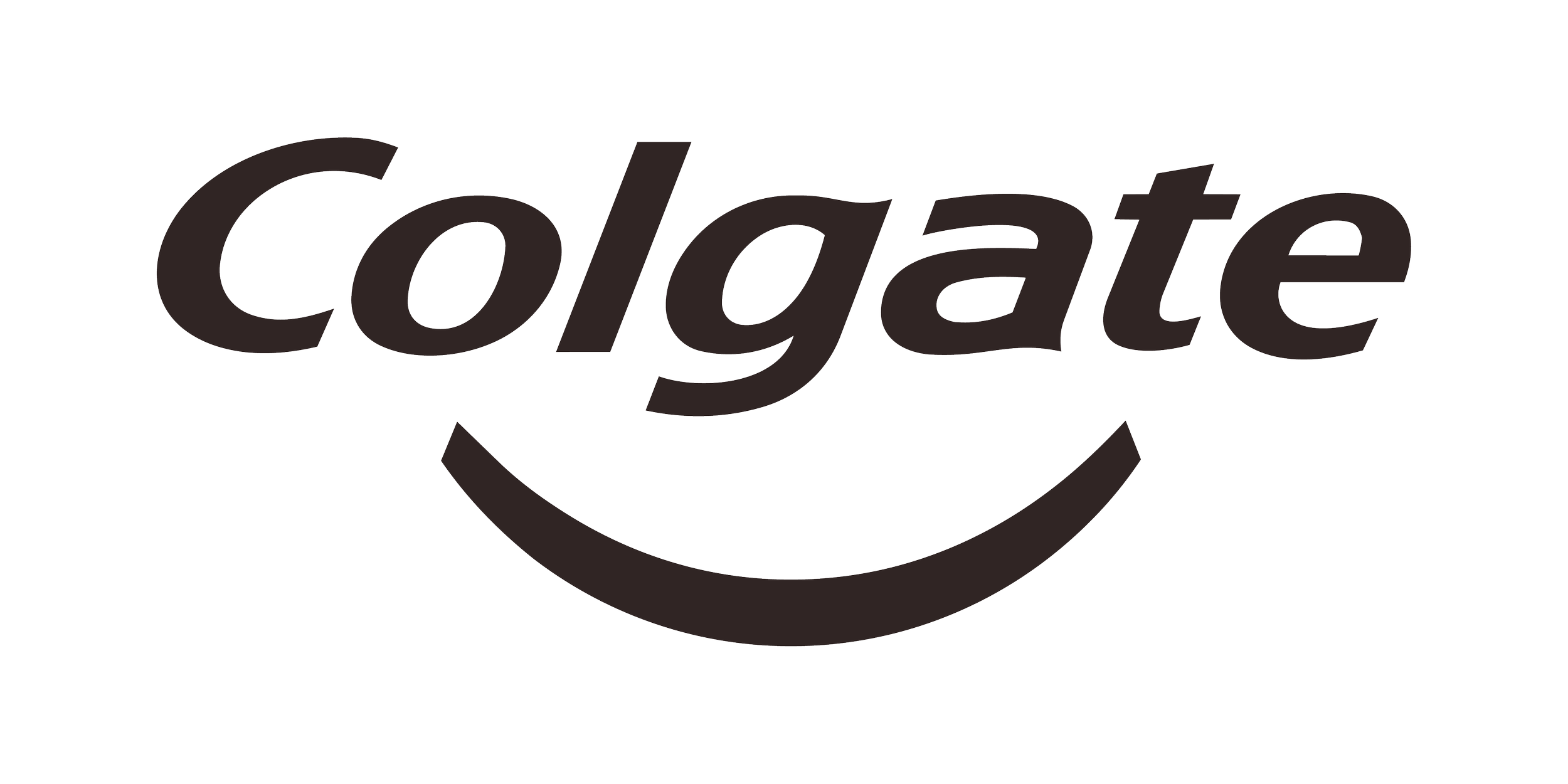 Colgate logo with the word 'Colgate' in black, stylized text and a curved line underneath resembling a smiling mouth.