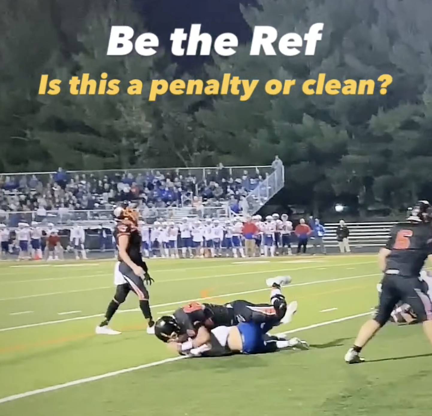 1.9M+ Views! After a pancaked block could have warranted a penalty, Tyson asked the audience what decision they would make as the referee. An interesting conversation ensued in the comments. Shot, edited, captioned by Tyson Ellison