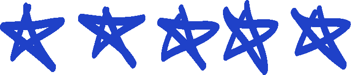 Five blue five-pointed stars in a row.