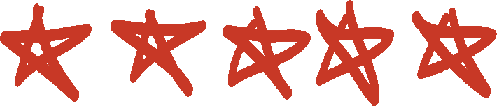 Five red stars in a row, each with a hand-drawn appearance.