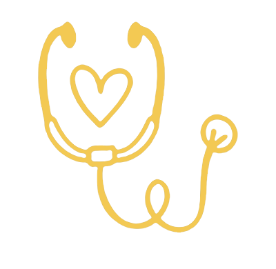 A gold stethoscope with a heart shape in the middle.