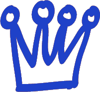 A blue graphic of a crown