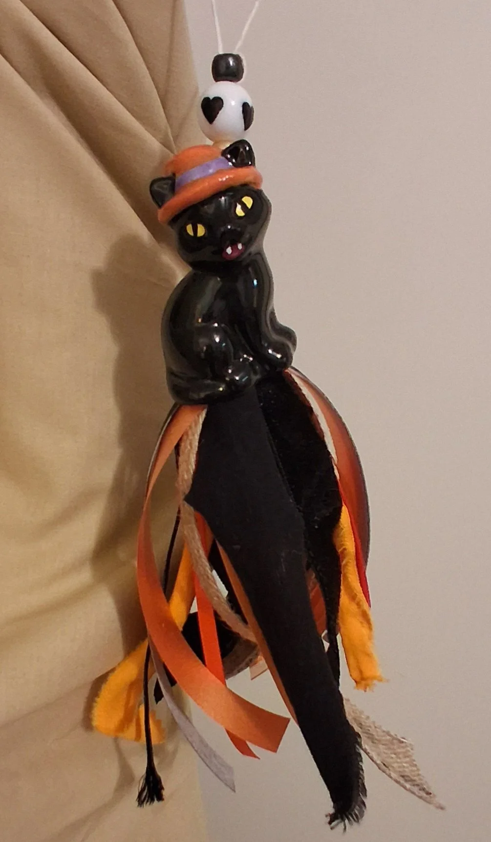 Black Cat With Orange Hat Glass Top Halloween Decor
