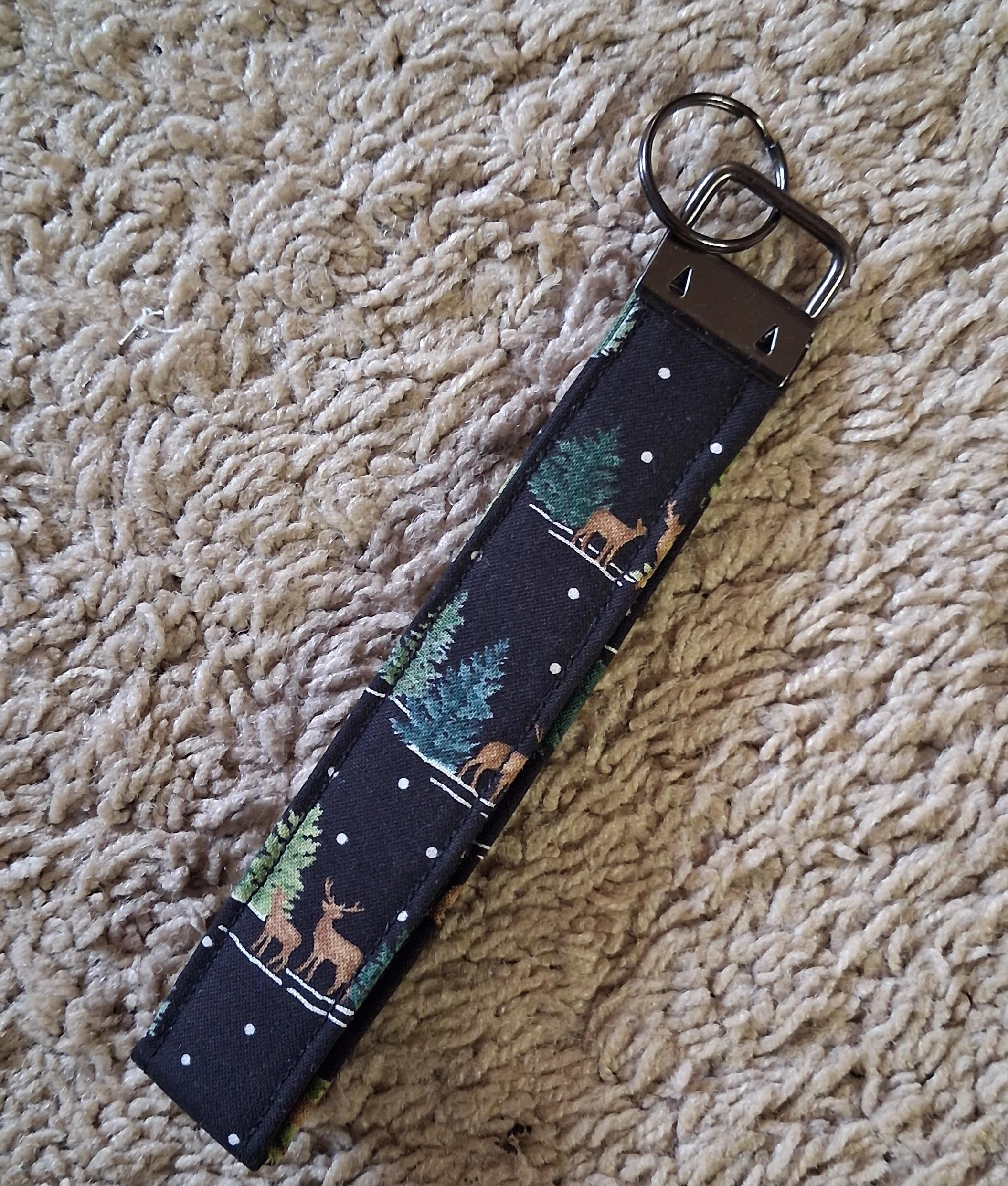 Black Deer Print Keychain Wristlet