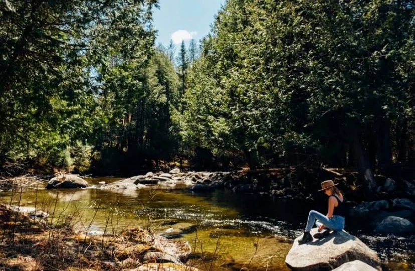 Just below the cabin, the river keeps its own rhythm.