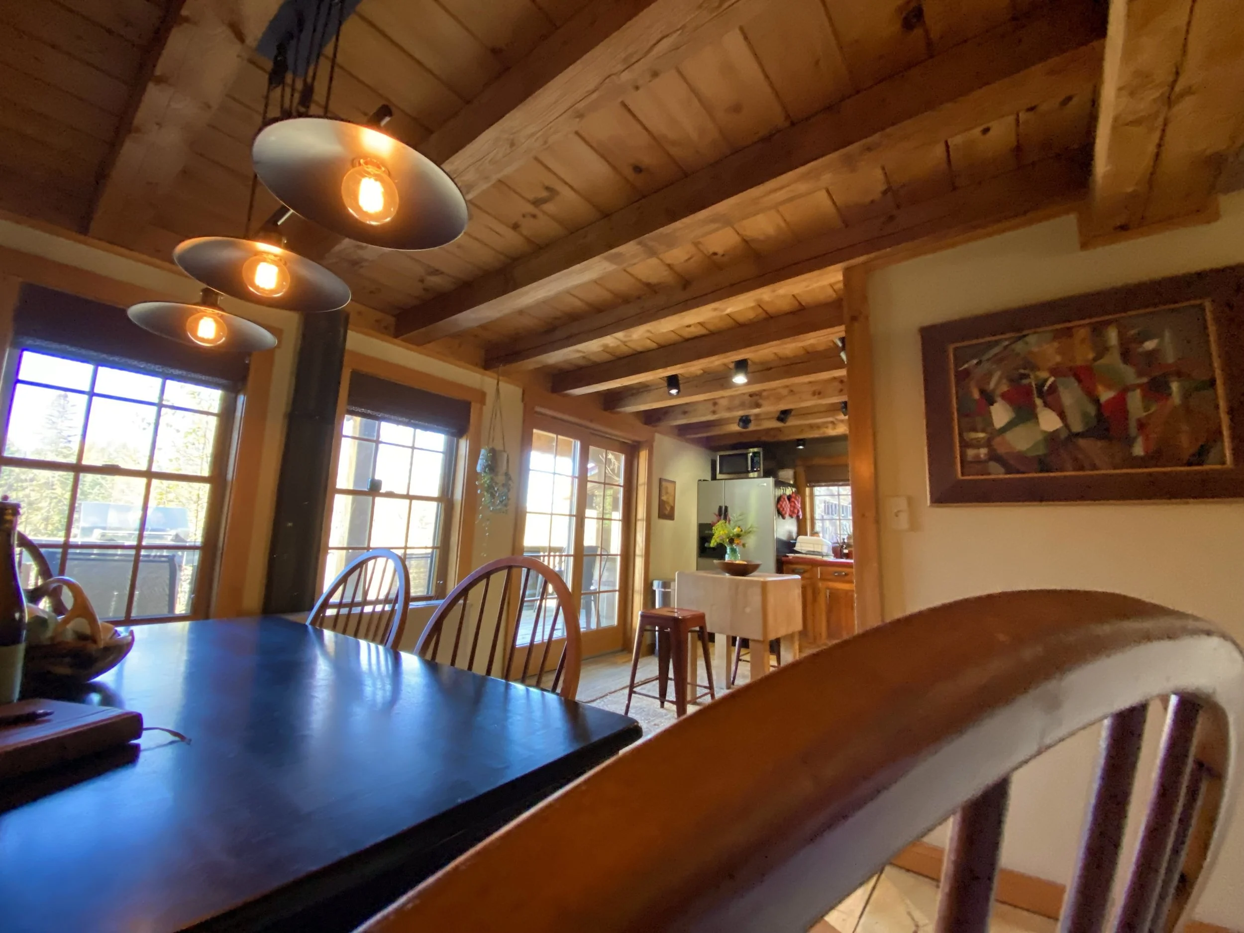 The warmth of a log cabin kitchen.