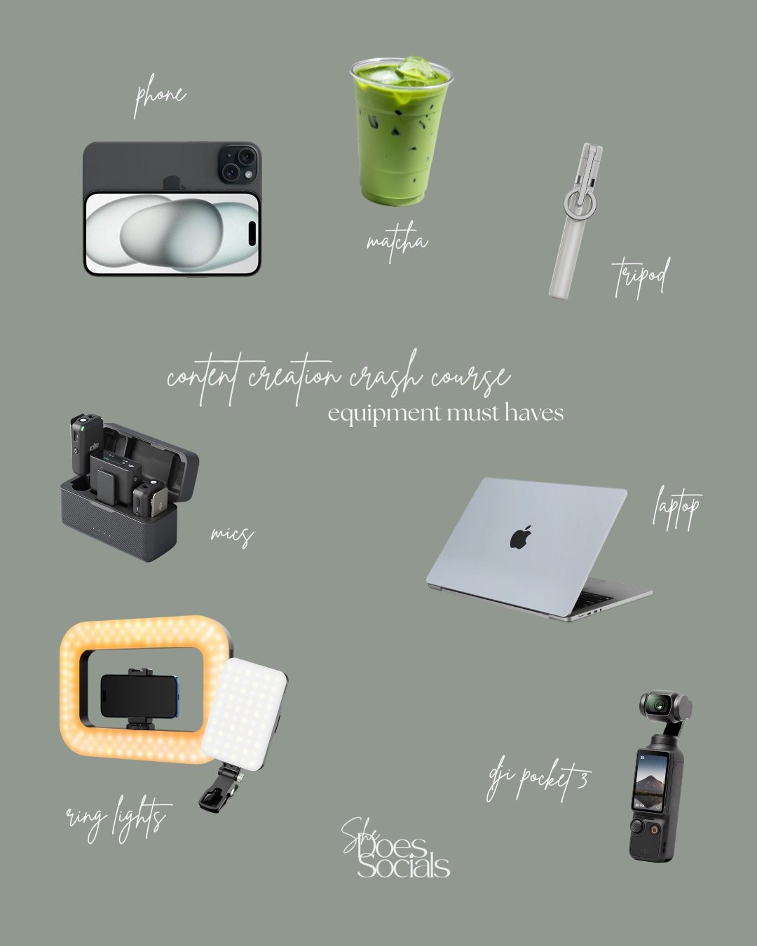 you don&rsquo;t need a full setup to start creating content.
start with what you have, and upgrade as you grow.

if i had to choose my top 3:
phone + mic + tripod &mdash; that alone can take you far.

it&rsquo;s not about having everything, it&rsquo;