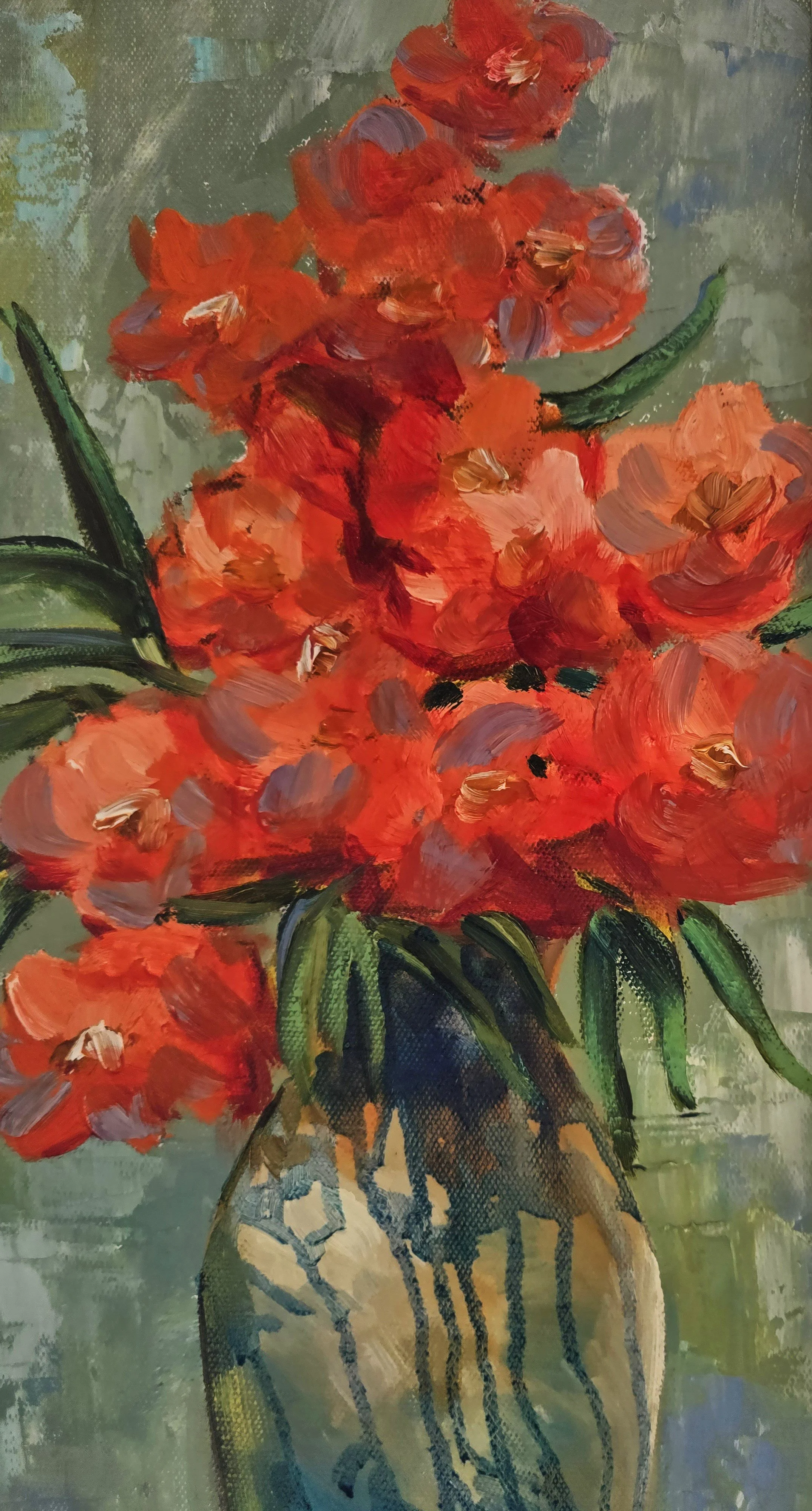 Lush Harmony impressionist oil painting flowers orchid art close up details