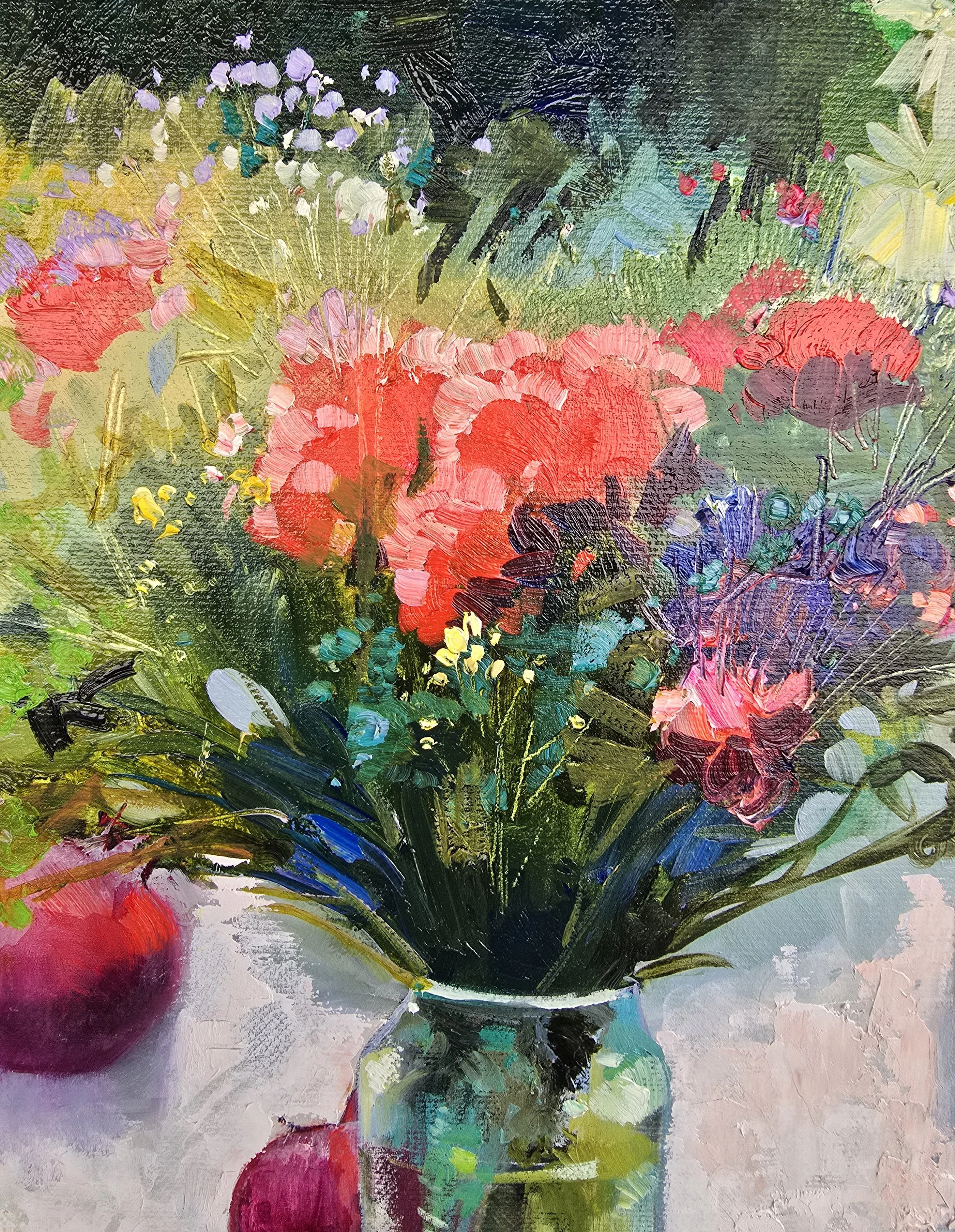 garden in glass still life oil painting flowers in vase impressionist art