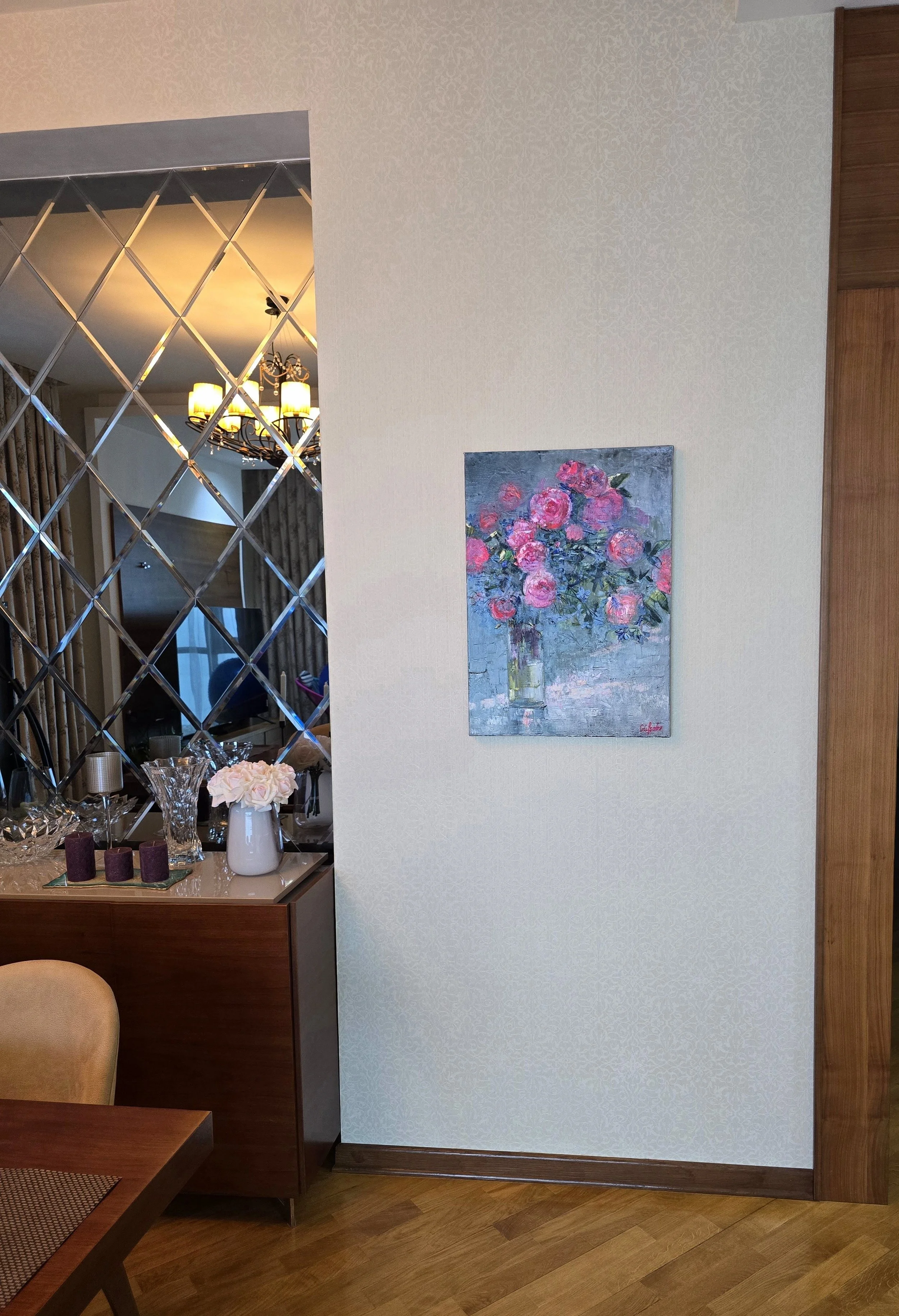 energy of roses abstract oil painting impressionist floral art red pink roses textured