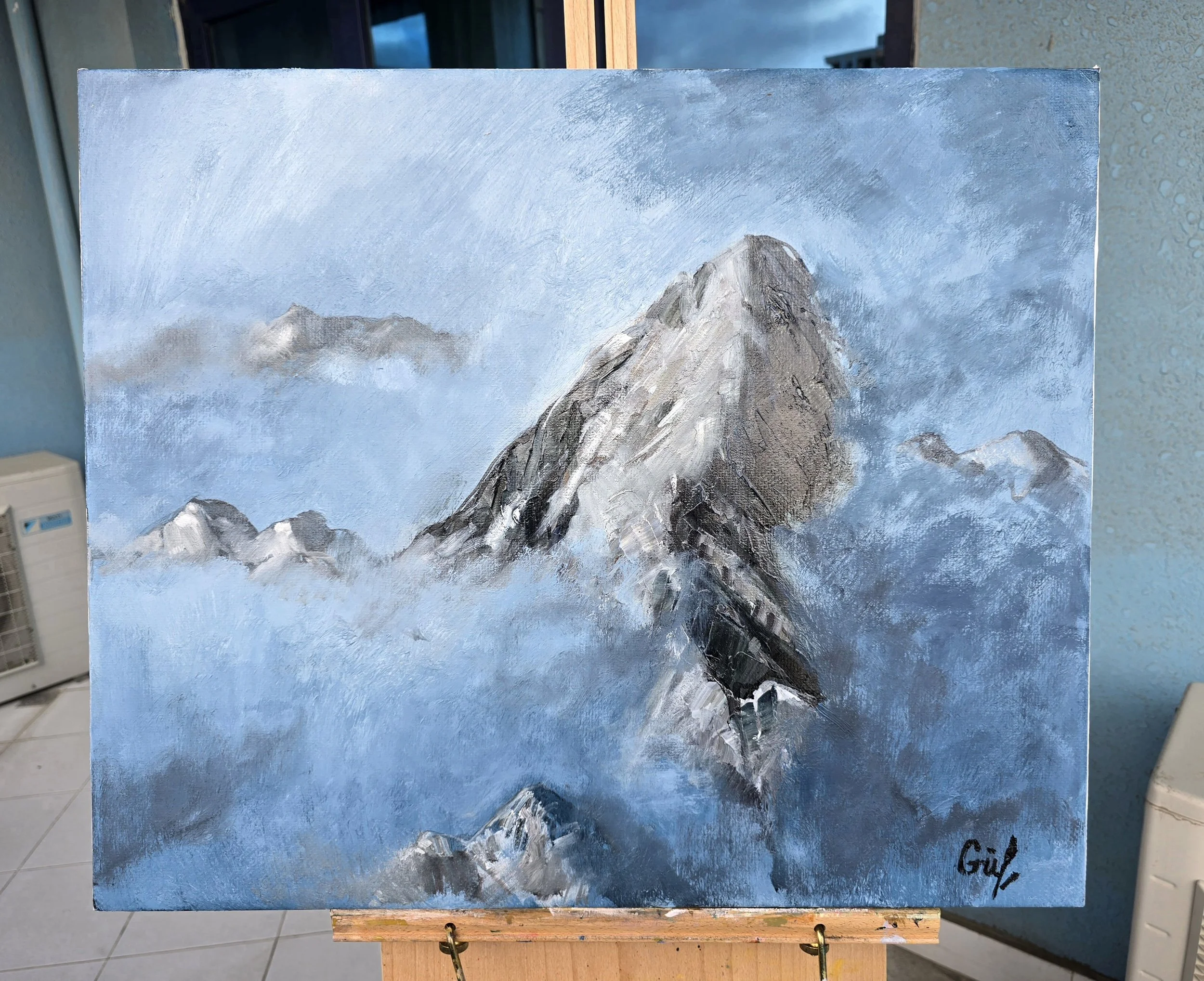 Above the Clouds impressionist oil painting sky blue white clouds contemporary art